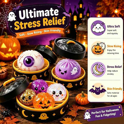 Cute Halloween scary ghost Maruko squeeze toy set, portable stress-relief hand squeeze toys