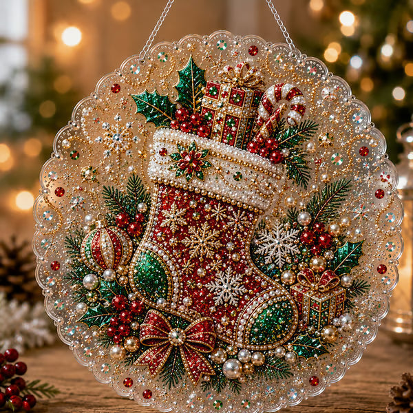 Christmas Pearl Diamond Art Hanging Ornament Kit | Luxury Flocked Canvas with Scratch-Resistant Non-Fading Pearl Beads DIY Handmade Holiday Hanging Decor 🎅💎