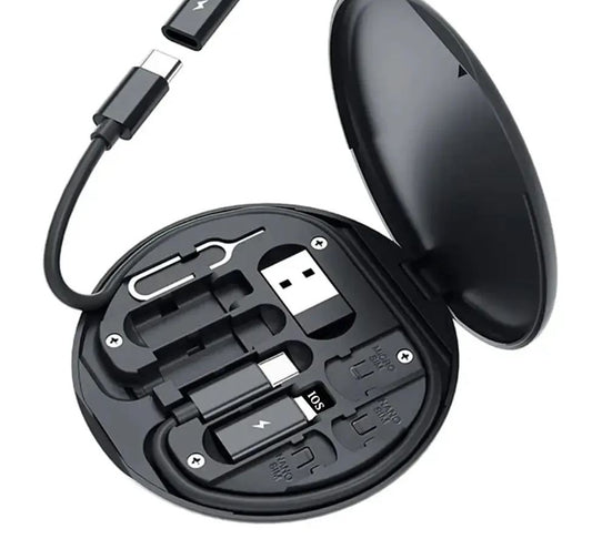 Multi-Function 6-in-1 Charging Cable Kit with USB, Type-C, Micro USB, SIM Ejector & Storage Case – Portable Travel Adapter Set