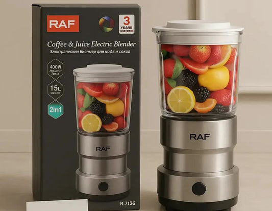 RAF 2-in-1 Coffee & Juice Electric Blender – 300W High-Speed Stainless Steel Grinder & Juicer (1.5L)