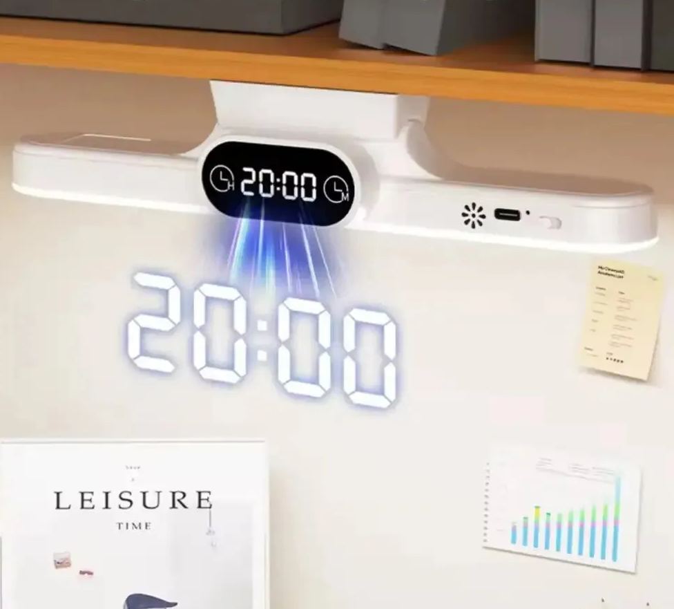 LuxeGlow LED Desk Lamp with Digital Clock – Minimalist Rechargeable Study & Work Light