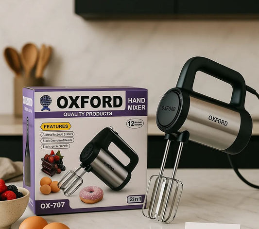 Oxford 2-in-1 Hand Mixer – 5-Speed Powerful Stainless Steel Beater & Dough Hook Set