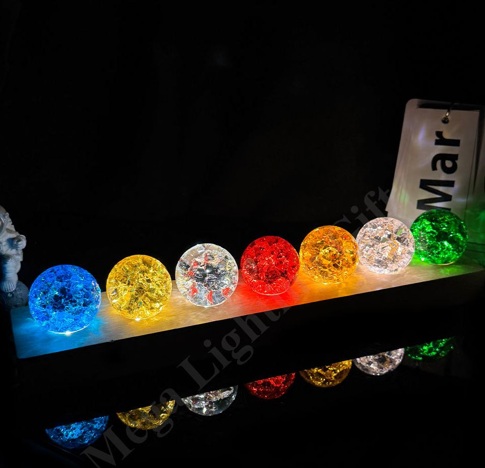 Luxury Crystal LED Globe Lamp – 7 Color Decorative Light on Wooden Base