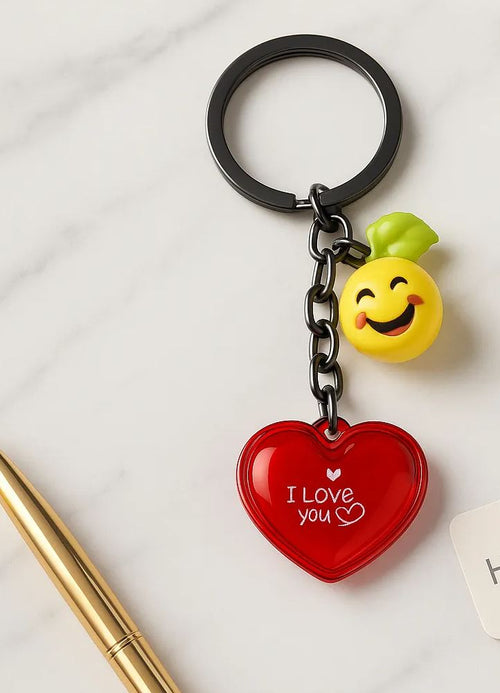 Cute Heart Love Keychain with Emoji Charm – I Love You Gift Accessory