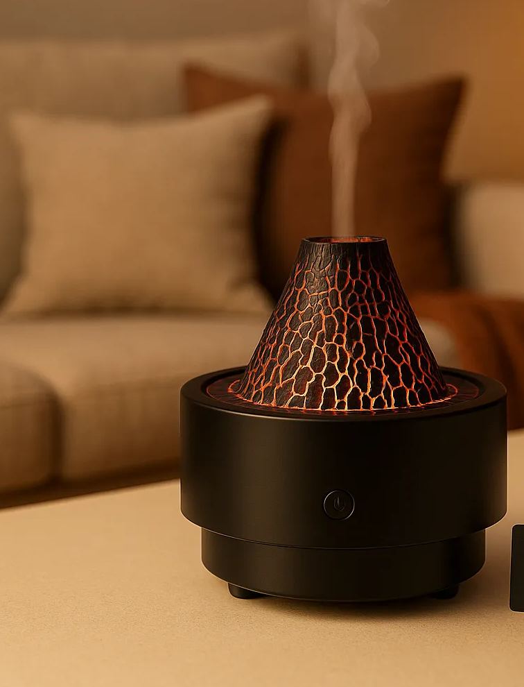 Lava Volcano Aromatherapy Diffuser with LED Fire Effect – Cool Mist Humidifier for Home