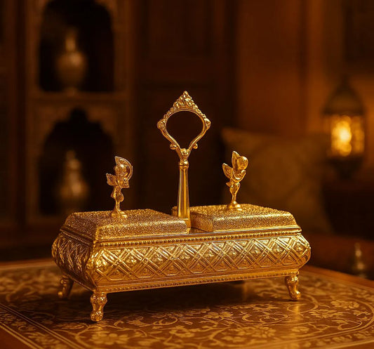 Premium Gold-Plated Decorative Tissue Box with Handle & Twin Holders – Luxury Table Decor