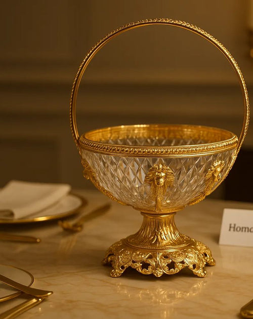 Premium Crystal & Gold Decorative Basket – CB-03 | Luxury Table Centerpiece for Home & Events
