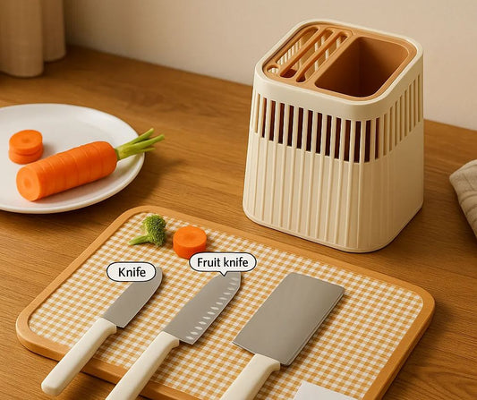 Luxury Multi-Slot Knife & Cutlery Holder – Fast-Dry, Large Capacity Kitchen Organizer