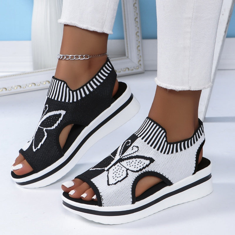 Women's Breathable Knit Platform Wedge Sandals with Arch Support
