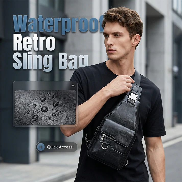 Men's Retro Waterproof Faux Leather Sling Chest Bag – Water-Resistant, Intelligent Storage & Ergonomic Comfort