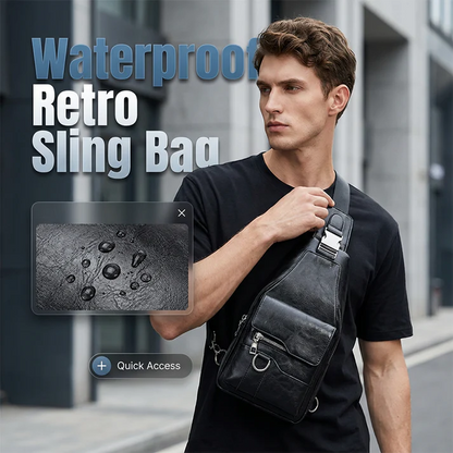 Men's Retro Waterproof Faux Leather Sling Chest Bag – Water-Resistant, Intelligent Storage & Ergonomic Comfort