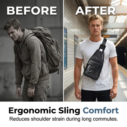 Men's Retro Waterproof Faux Leather Sling Chest Bag – Water-Resistant, Intelligent Storage & Ergonomic Comfort