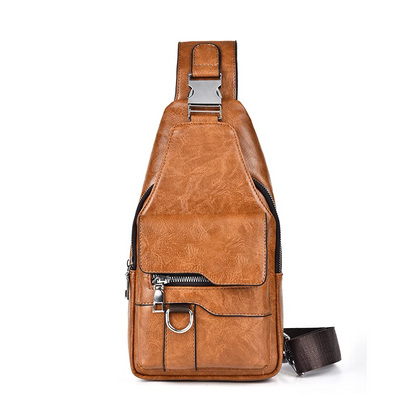 Men's Retro Waterproof Faux Leather Sling Chest Bag – Water-Resistant, Intelligent Storage & Ergonomic Comfort