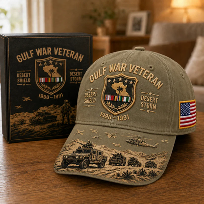 Desert Storm Veteran Commemorative Cap – Gulf War Desert Shield Veteran Hat