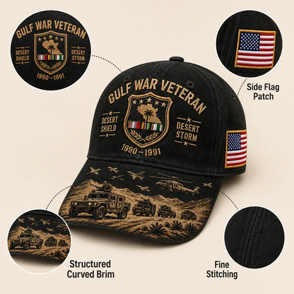 Desert Storm Veteran Commemorative Cap – Gulf War Desert Shield Veteran Hat