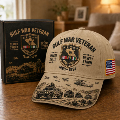 Desert Storm Veteran Commemorative Cap – Gulf War Desert Shield Veteran Hat